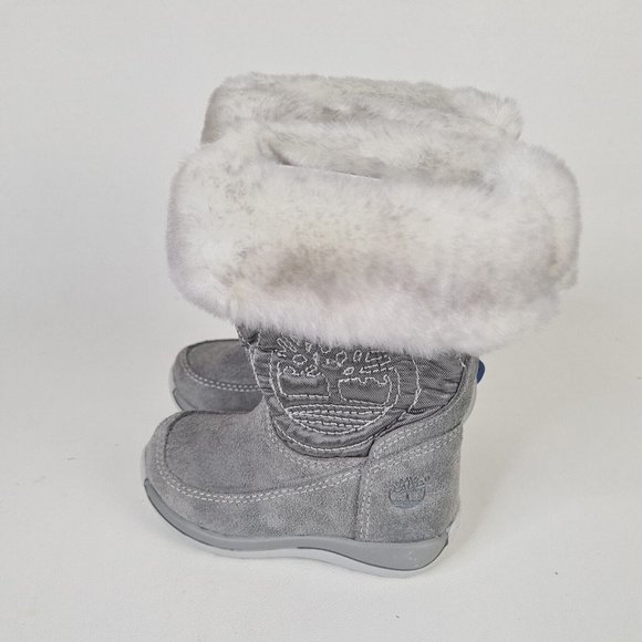 Timberland TODDLERS Boots Winter Holly Berry Tall Fur Leather Grey - Picture 8 of 12